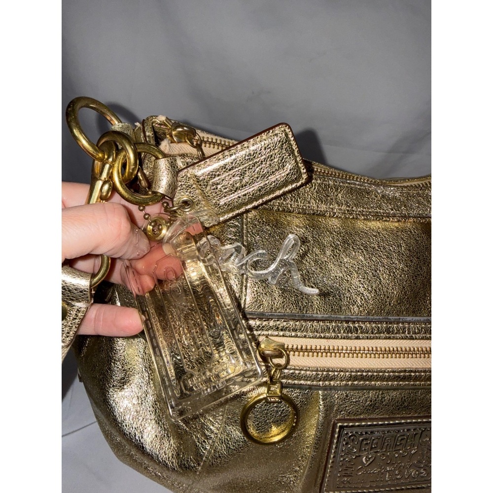 Coach Poppy Metallic Gold Leather Convertible Hobo Crossbody 20384 Y2K Bag - Picture 10 of 12